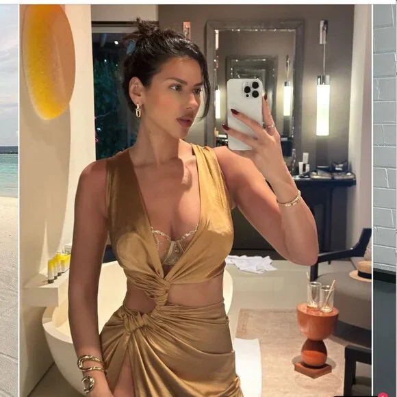 Sid Neigum  Satin Triple Loop Dress (Butterscotch, Size XS) - Picture 3 of 6